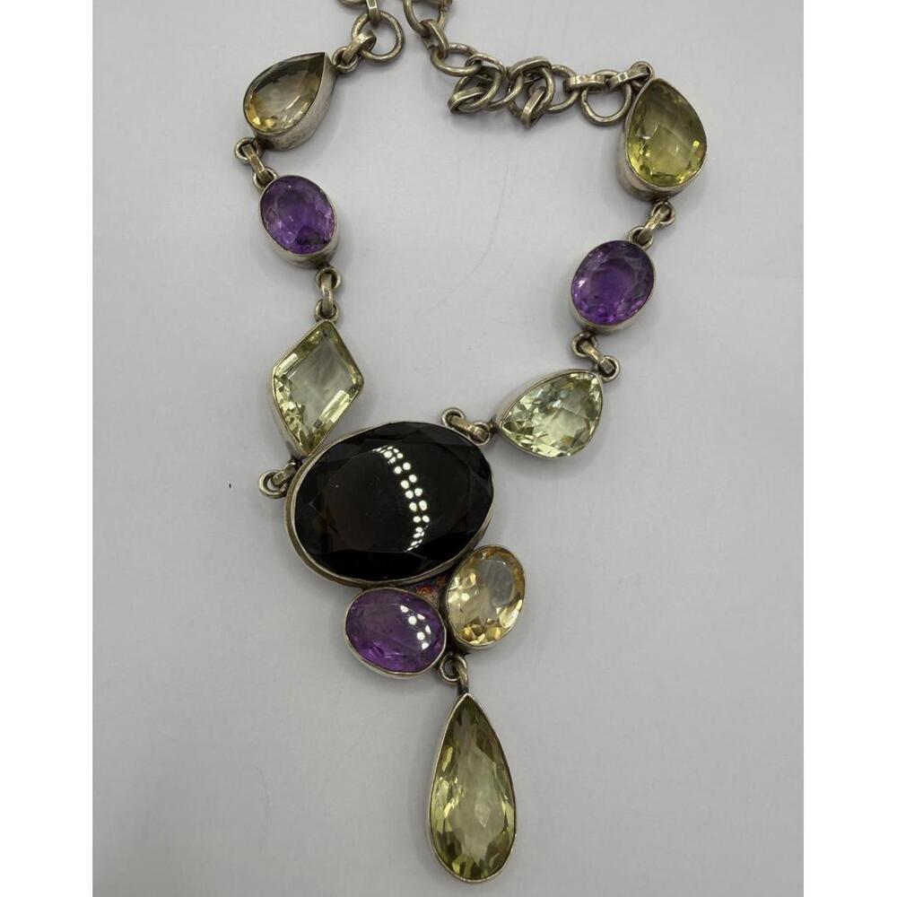 Sterling Silver Multi-Gemstone Statement Necklace - image 1